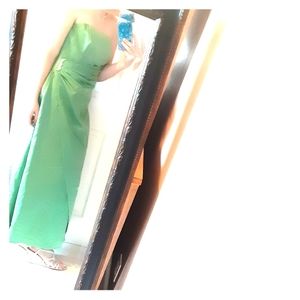Strapless Green Prom Dress With A Sided Jewel